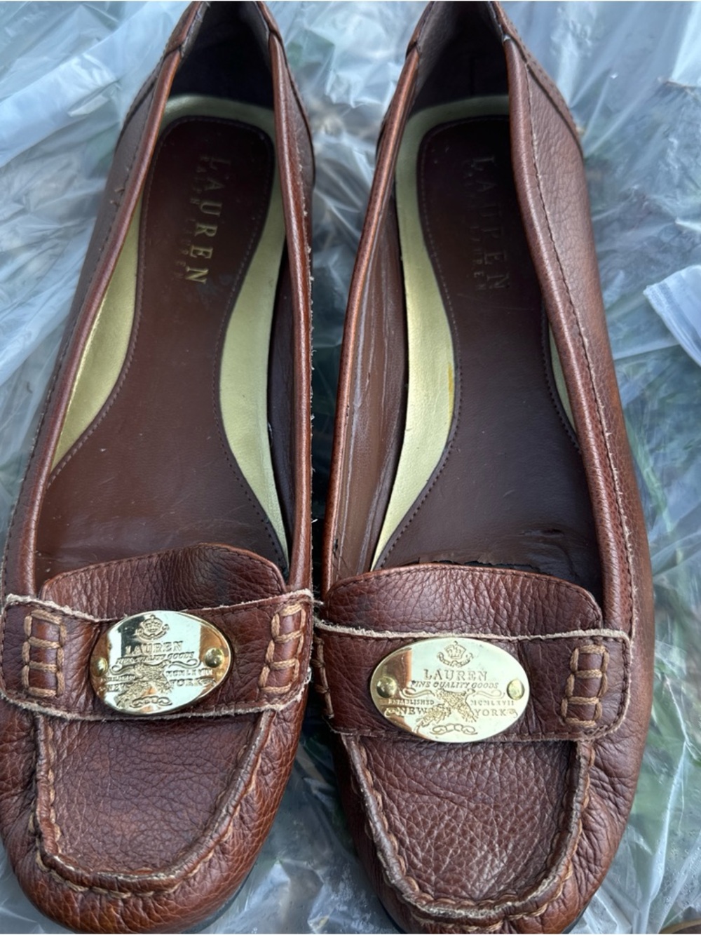 Coach Brown Leather Moccasin Loafers with Gold Plaque